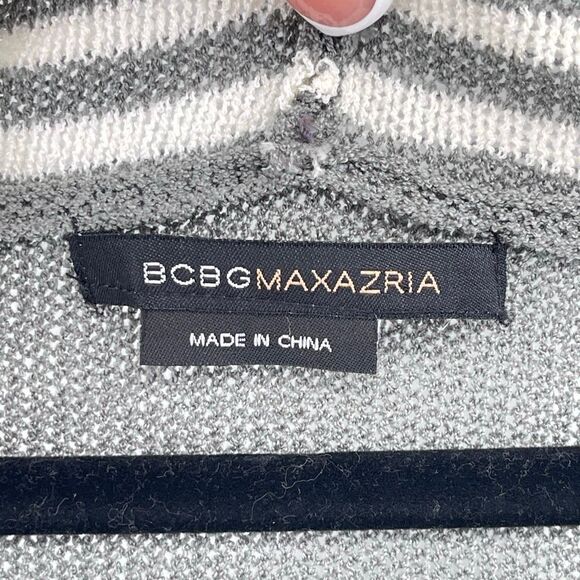 BCBGMaxazria Gray White Striped Sleeveless Open Front High Low Duster Cardigan - Picture 7 of 15